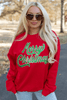 Red Merry Christmas Crewneck Drop Shoulder Loose Sweatshirt Red Merry Christmas Crewneck Drop Shoulder Loose Sweatshirt
