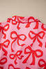 Pink 2pcs Bow Print Shirt Style Long Sleeve Pajama Set