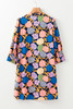 Navy Blue Hydrangea Floral Print Bishop Sleeve V Neck Shift Dress