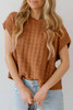 Camel Round Neck Textured Knit Sweater Vest