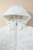 White Solid Quilted Hooded Zip Up Puffer Coat