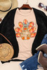 Khaki Thanksgiving Bowknot Turkey Graphic Crewneck Tee