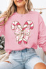 Pink Christmas Bow Candy Cane Graphic Drop Shoulder Crew Neck Sweatshirt Pink Christmas Bow Candy Cane Graphic Drop Shoulder Crew Neck Sweatshirt