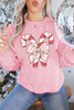 Pink Christmas Bow Candy Cane Graphic Drop Shoulder Crew Neck Sweatshirt Pink Christmas Bow Candy Cane Graphic Drop Shoulder Crew Neck Sweatshirt