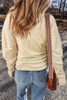 Beige Thermal Knit Patchwork Exposed Seam Long Sleeve Top