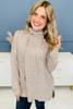 Apricot Drawstring Cowl High Neck Long Sleeve Split Top