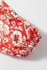 Red Colorful Floral Patchwork Long Sleeve Pleated Mini Dress