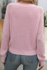 Pink V Neck Knitted Eyelets Raglan Sleeve Sweater