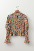 Yellow Floral Print Smocked Bubble Sleeve Ruffled Crop Top