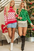 Fiery Red Merry Christmas Reindeer Heart Pattern High Neck Sweater