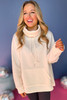 Apricot Drawstring Turtleneck Dolman Sleeve Sweatshirt