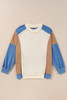 Sky Blue Ribbed Detail Color Block Sleeve Baggy Sweatshirt