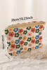 Red Colorful Flower Printed Rib Textured Cosmetic Bag