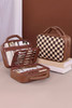 Black Checkered Multiple Compartments PU Leather Cosmetic Bag