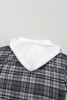 Black Plaid Print Flap Pockets Contrast Hooded Loose Shacket Black Plaid Print Flap Pockets Contrast Hooded Loose Shacket