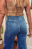 Sail Blue High Waist Button Fly Seamed Raw Hem Flare Jeans