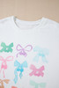 White Bowknot Pattern Drop Shoulder Loose Sweatshirt