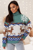 Canton Christmas Reindeer Snowflake Colorblock Turtleneck Sweater