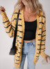 Beige Striped Pom Pom Knit Open Front Long Cardigan Beige Striped Pom Pom Knit Open Front Long Cardigan