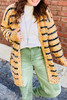 Beige Striped Pom Pom Knit Open Front Long Cardigan Beige Striped Pom Pom Knit Open Front Long Cardigan
