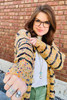Beige Striped Pom Pom Knit Open Front Long Cardigan Beige Striped Pom Pom Knit Open Front Long Cardigan