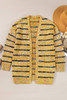Beige Striped Pom Pom Knit Open Front Long Cardigan Beige Striped Pom Pom Knit Open Front Long Cardigan