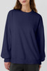 Navy Blue Solid Fleece Lined Drop Shoulder High Low Sweatshirt