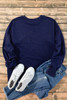 Navy Blue Solid Fleece Lined Drop Shoulder High Low Sweatshirt