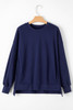 Navy Blue Solid Fleece Lined Drop Shoulder High Low Sweatshirt