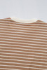 Khaki Stripe Patched Edge Textured Round Neck Long Sleeve Top
