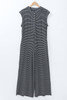 Black white Striped Print Buttoned Wide Leg Sleeveless Jumpsuit Black white Striped Print Buttoned Wide Leg Sleeveless Jumpsuit