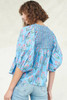 Sky Blue Floral Striped Print Shirred Yoke Split Neck Blouse Sky Blue Floral Striped Print Shirred Yoke Split Neck Blouse