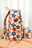 Khaki Flower Print Corduroy Backpack with Matching Pouch