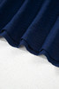 Sail Blue Shellfish Coral Embroidery Puff Sleeve Frilled Neck Blouse