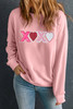 Pink Sequin Heart XOXO Graphic Drop Shoulder Valentines Sweatshirt Pink Sequin Heart XOXO Graphic Drop Shoulder Valentines Sweatshirt