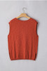Orange Solid Color Split V Neck Short Sleeve Sweater