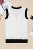 White Contrast Trim Eyelet Knit Colorblock V Neck Sweater Vest