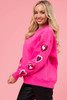 Bonbon Sequined Heart Patched Drop Shoulder Valentines Sweatshirt Bonbon Sequined Heart Patched Drop Shoulder Valentines Sweatshirt
