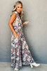 Sky Blue Floral Sleeveless Buttoned Pocketed Wide Leg Jumpsuit Sky Blue Floral Sleeveless Buttoned Pocketed Wide Leg Jumpsuit