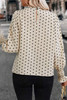 Apricot Polka Dot Print Frilled Collar Lantern Sleeve Blouse