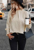 Apricot Polka Dot Print Frilled Collar Lantern Sleeve Blouse