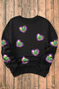 Black Mardi Gras Heart Print Crew Neck Sweatshirt Black Mardi Gras Heart Print Crew Neck Sweatshirt