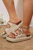 Beige Linen Dual Buckle Strap Thick Sole Outdoor Slippers Beige Linen Dual Buckle Strap Thick Sole Outdoor Slippers