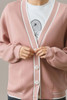 Pink Stripe Contrast Trim V Neck Buttoned Front Pocketed Knit Cardigan Pink Stripe Contrast Trim V Neck Buttoned Front Pocketed Knit Cardigan