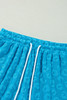 Blue Leopard Jacquard Short Sleeve Top and Wide Leg Pants Set