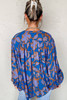 Blue Floral Print Batwing Sleeve Buttoned Loose Fit Shirt