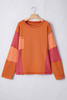 Orange Textured Knit Color Block Patchwork Chest Pocket Plus Size Top