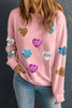 Pink Sequin Romantic Letters Heart Graphic Valentines Sweatshirt Pink Sequin Romantic Letters Heart Graphic Valentines Sweatshirt