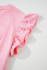 Pink Textured Pearled Ruffled Sleeve Wide Leg Pants Set