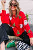 Red Santa Claus Christmas Tree Patched Pattern Drop Shoulder Sweatshirt Red Santa Claus Christmas Tree Patched Pattern Drop Shoulder Sweatshirt